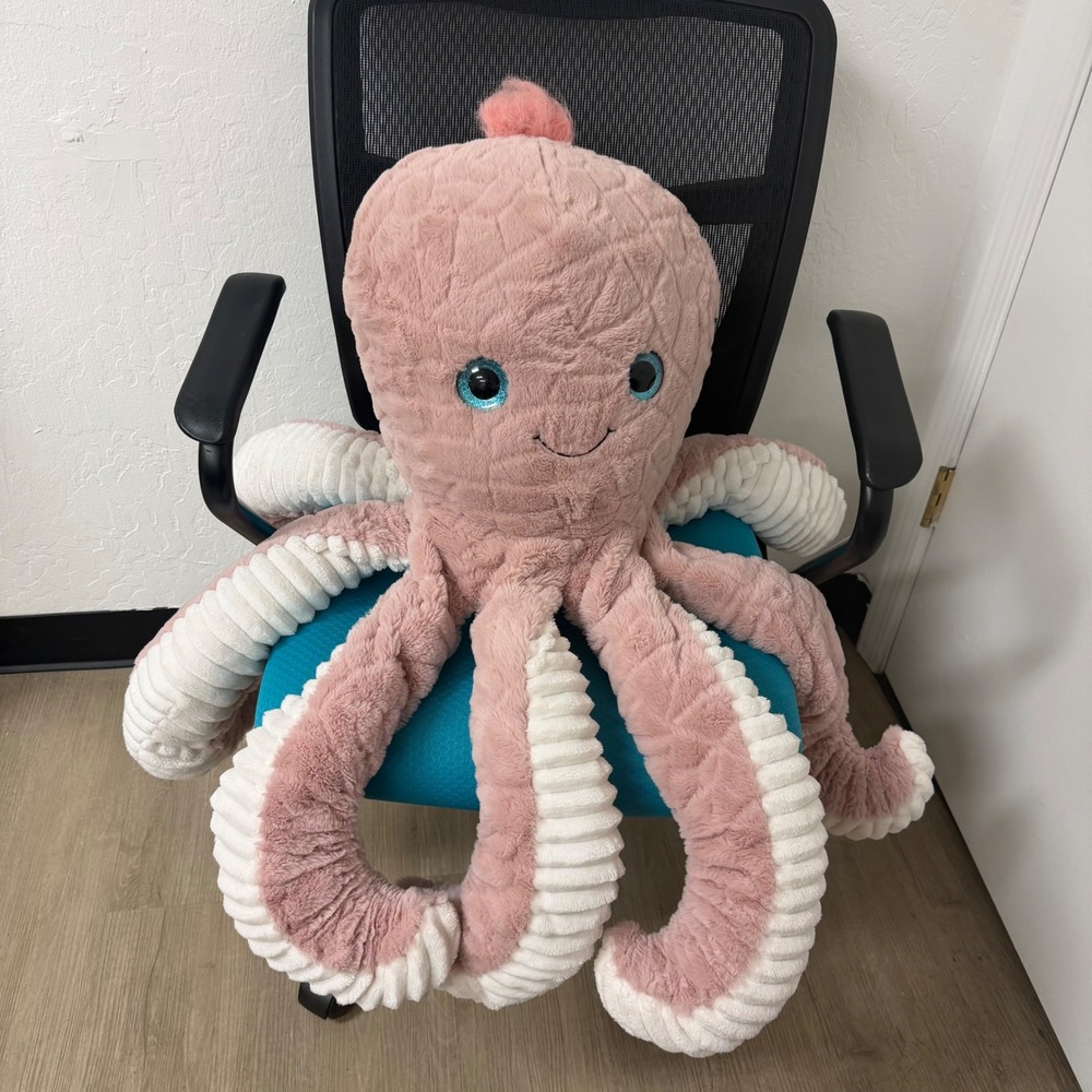 Jumbo 36" Pink Octopus Plush Stuffed Animal Stuffie Blue Eyes Ocean Sea Creature